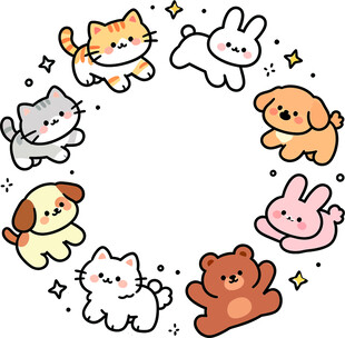 可爱萌宠环绕图
