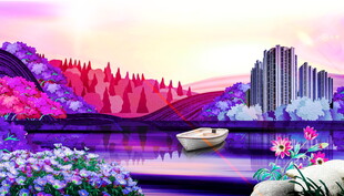 梦幻城市湖畔花卉景观