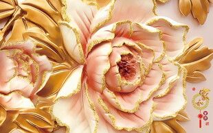 金色雕花粉色花卉装饰图