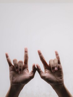 双手比出摇滚手势