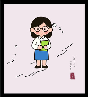 手绘矢量图捧书女孩的文艺小世界
