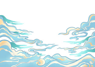 梦幻国风海浪云纹图案
