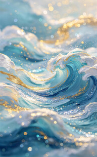 梦幻蓝金海浪