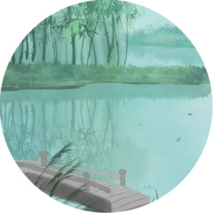湖畔木栈静谧自然之景