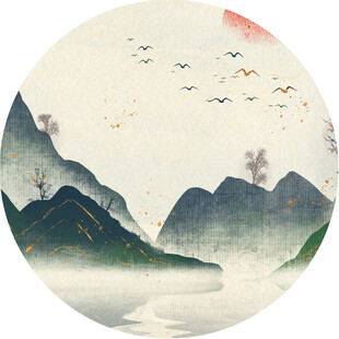 中式山水意境水墨画