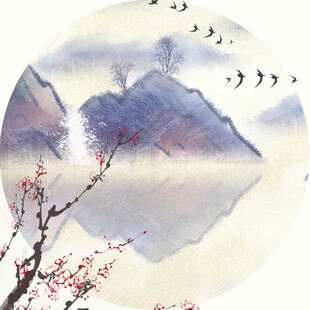 水墨山水间的花鸟景致