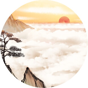 云海日出中的孤松美景