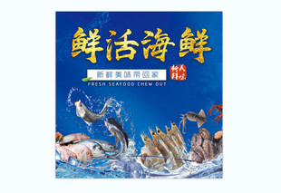 鲜活海鲜宣传画