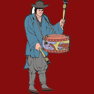 古代敲锣报时人形象