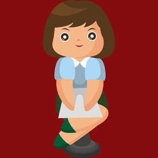 可爱蹲坐的卡通小女孩
