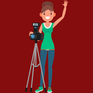 女摄像师操作相机进行拍摄