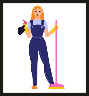 女清洁工手持工具准备打扫