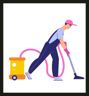 清洁工人使用吸尘器清洁
