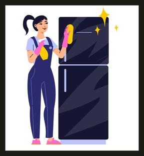 女士清洁冰箱场景