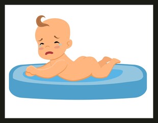 哭泣的趴卧小婴儿