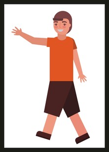 穿橙衣男孩伸展手臂