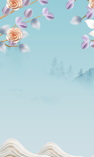梦幻国风花卉山水背景图