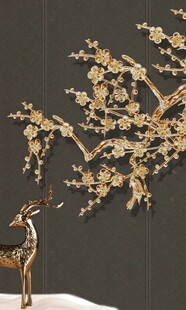 金色鹿与花枝艺术装饰