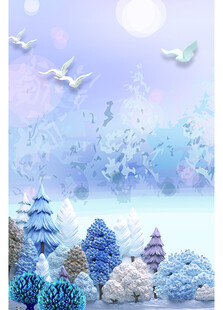 梦幻冬日雪景与飞鸟
