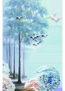 梦幻森林雪景与飞鸟