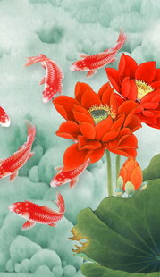 锦鲤戏花图