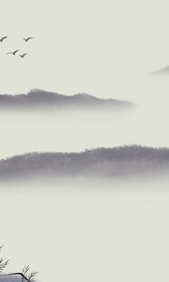 水墨远山飞鸟入画境