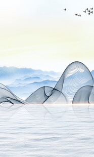 梦幻线条构成的抽象海景