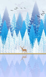 冬日森林雪景中的小鹿