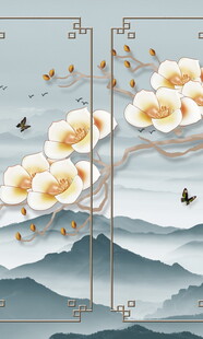 中式山水花卉飞鸟装饰画