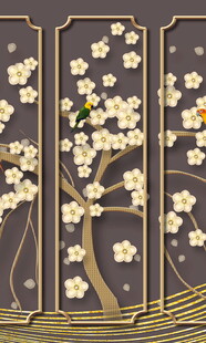 中式花鸟屏风装饰画