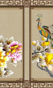 中式花鸟屏风装饰画