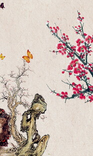 中式花鸟石景装饰画