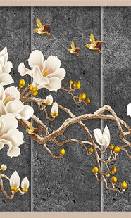 玉兰花枝飞鸟中式装饰画