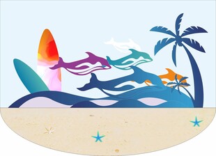 海滩海豚冲浪活力景象
