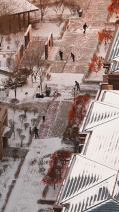古代建筑场景 人群往来