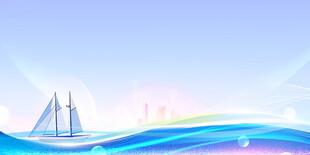 海上帆船与梦幻波浪背景