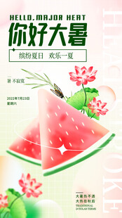 你好大暑西瓜插画海报