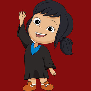 可爱小女孩穿学位服挥手