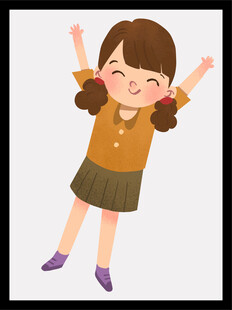 跳跃欢呼的双马尾小女孩