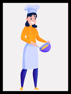 女厨师手持锅铲专注烹饪