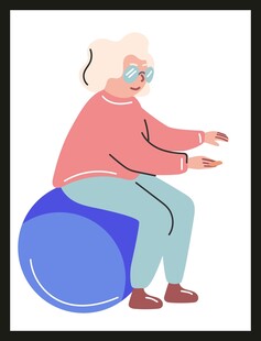 老人坐健身球做伸展运动