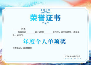 年度个人单项奖荣誉证书