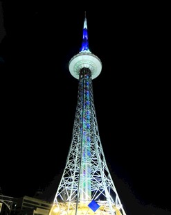 夜晚璀璨的高耸电视塔