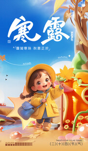 寒露时节小女孩玩耍画面