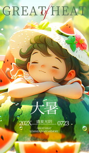 大暑时节女孩惬意赏瓜果
