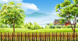 田园风光中的木栅栏美景