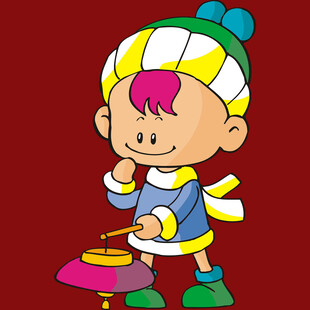 戴帽小孩玩复古唱片机