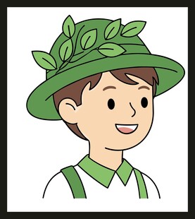 戴绿叶帽的可爱男孩