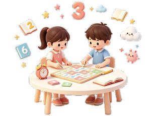 积木数独学习宣传小孩课堂插画
