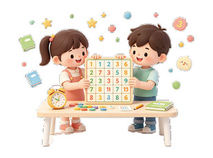 数独学习宣传小孩上课课堂插画